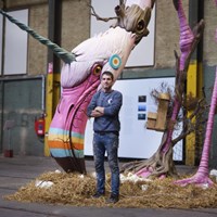 Giant Flamingo at STRAAT Museum Amsterdam draws Attention to Climate Change