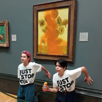 Just Stop Oil Supporters Throw Tomato Soup on Van Gogh Sunflower Painting at National Gallery