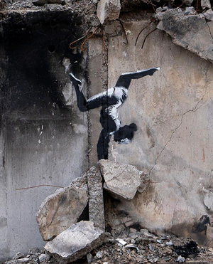 Banksy Unveils Artwork on Side of Damaged Building in Ukraine