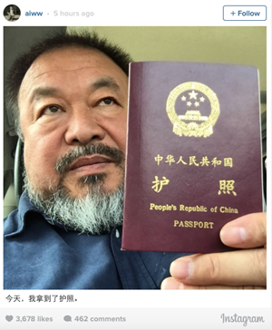 Ai Weiwei gets his Chinese Passport back