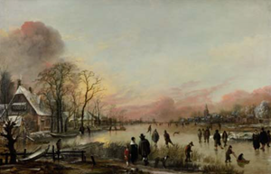 Frozen River at Sunset, painted by Aert van der Neer in or shortly after 1660