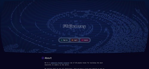 Capturing Midjourney’s official homepage with high-impact sample images visually backs up the claim about its cinematic, scroll-stopping quality and gives students an immediate visual reference for the tool.